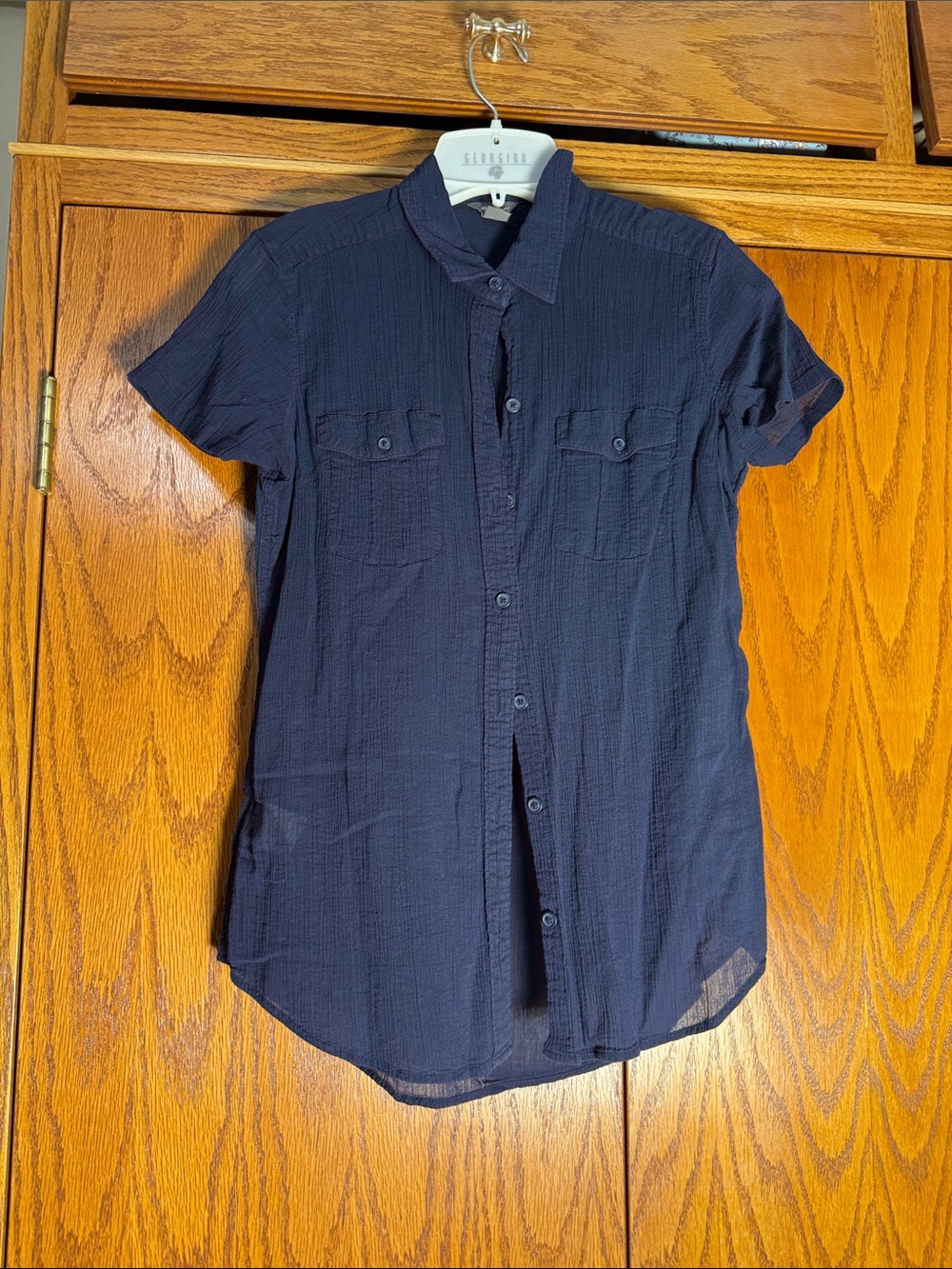 Eddie Bauer Navy Short-Sleeve Button-Down Shirt